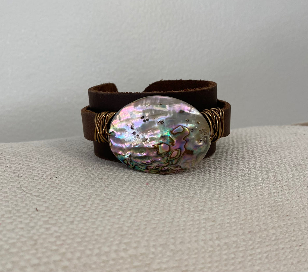 Leather Cuff Abalone Bracelet