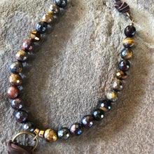 Load image into Gallery viewer, Tiger Eye leather tassel necklace
