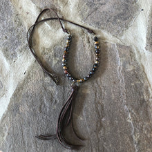 Load image into Gallery viewer, Tiger Eye leather tassel necklace
