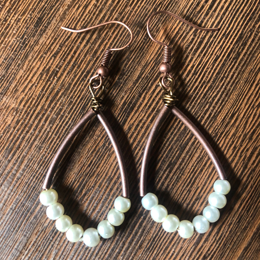 Antique copper, brass and Pearl earrings