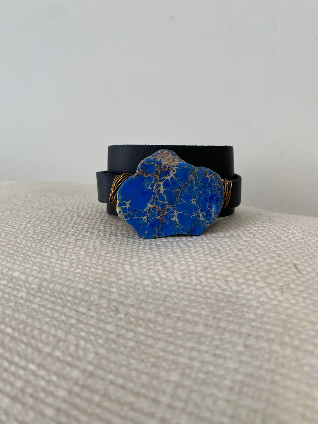 Lapis Lazuli Leather Cuff Bracelet