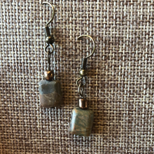 Load image into Gallery viewer, Red Jasper stone earrings with antique brass hardware
